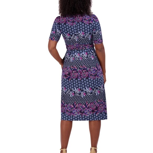 Jessica Howard Women’s Printed Ruched-Sleeve Midi Dress – NWT – Size 16 - Picture 4 of 4